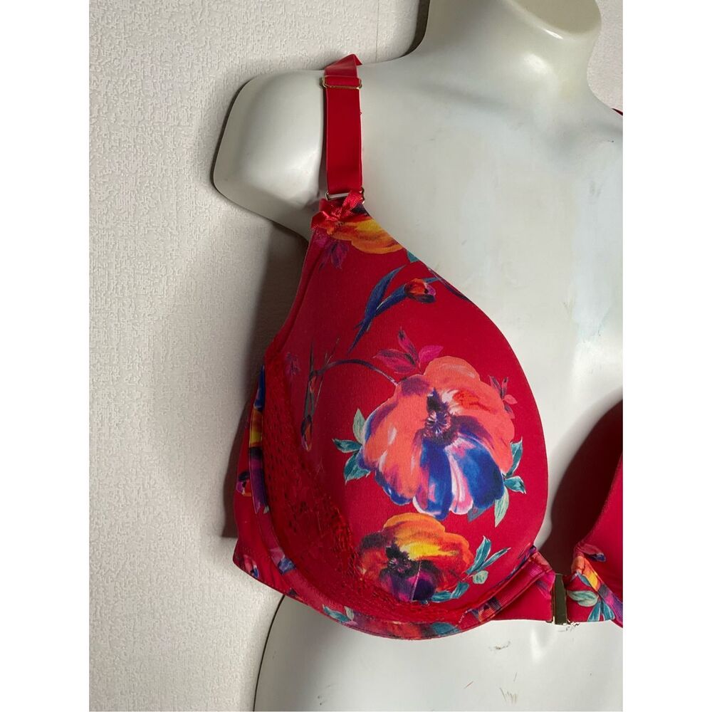 Cacique Seriously Sexy Bra 42DD Boost Plunge Underwire Red Floral Front Closure - Picture 4 of 12